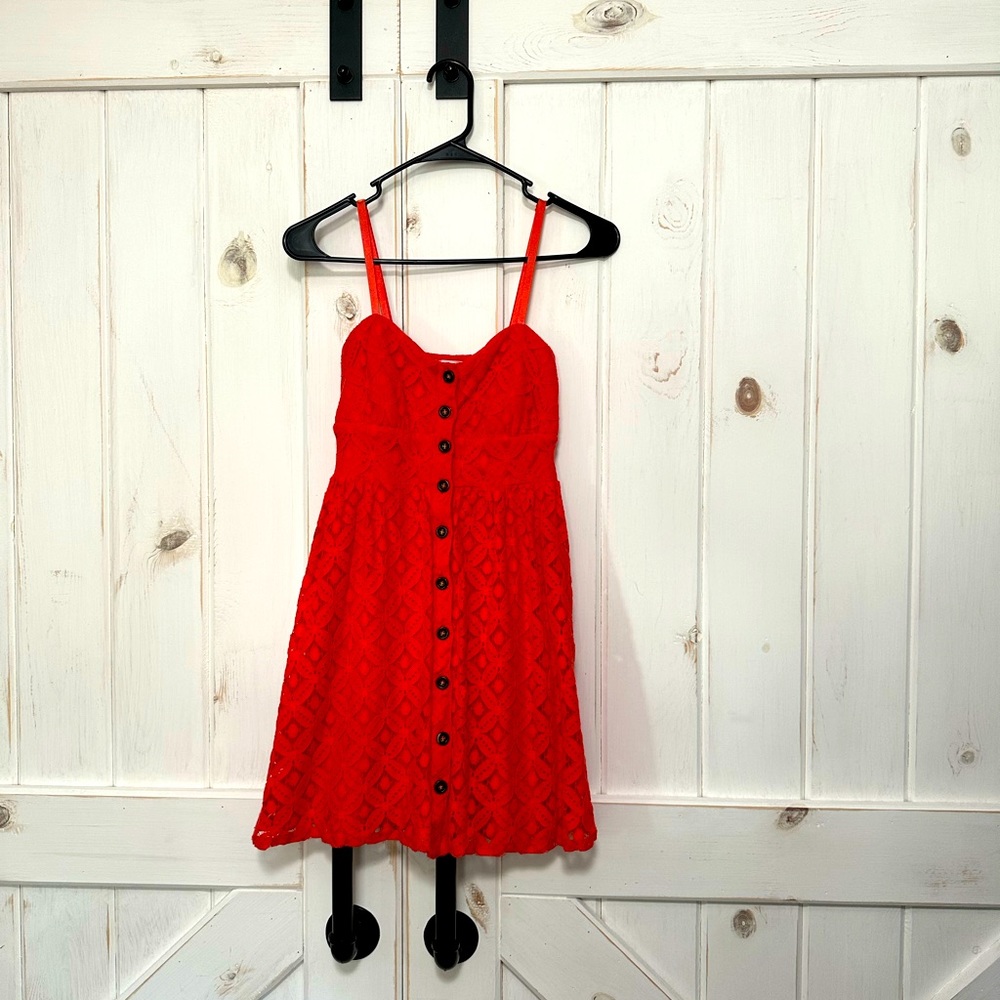 Bright Orange Cami Strap Lace Midi Summer Dress
